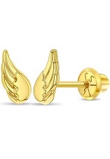 itsy-bitsy angel wings yellow gold baby earrings